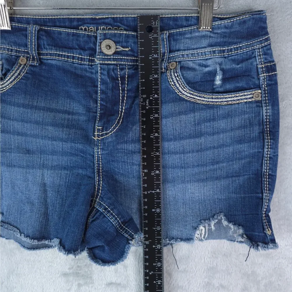 Maurices Shorts Womens 11/12 Blue Denim Cutoff Booty Hotpants Distressed 3
